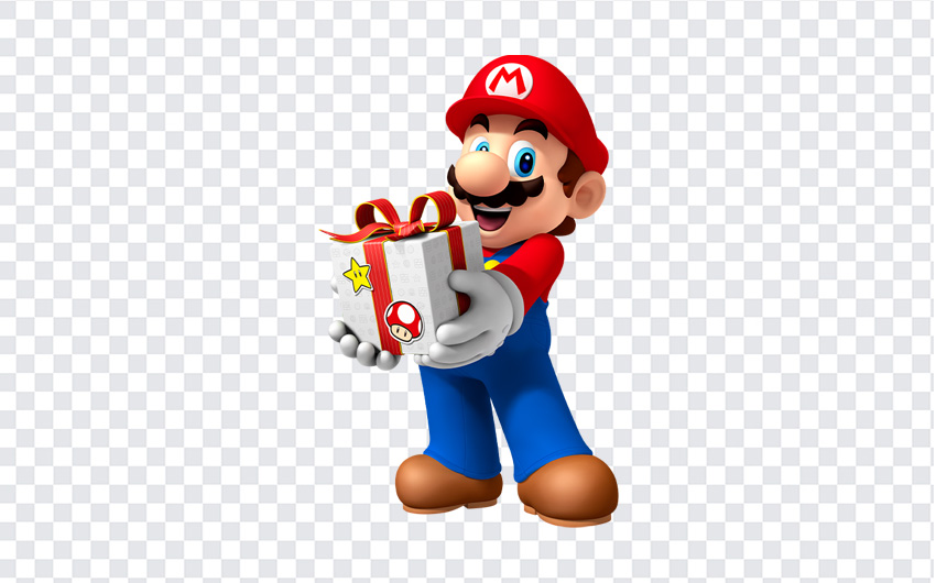 Mario with a Gift PNG